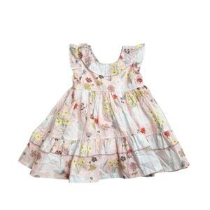 Pink Chicken Baby Girl Floral Tiered Dress 3-6M Ruffle Sleeves Pink Multicolor C